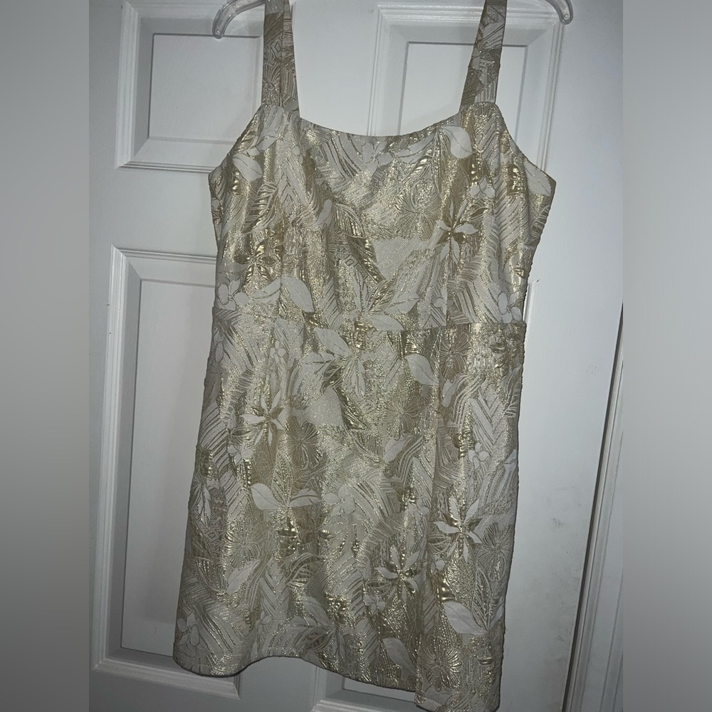 Lulus Shine for Us Cream Metallic Tropical Jacquard Mini Dress - Picture 3 of 5